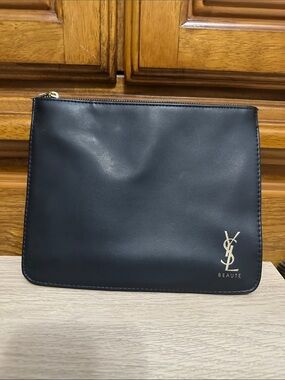 YSL Beaute Expandable Zipper Pouch Faux Leather Bag Yves St Laurent